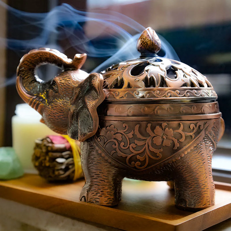 Buddha Stones Porta incenso in lega di elefante, decorazione per la casa, bruciatore di incenso - Image 6