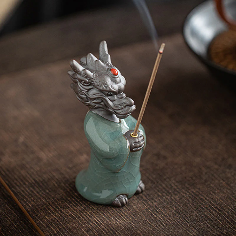 Buddha Stones Prega Drago Re Loto Base Fu Carattere Ceramica Guarigione Bruciatore di Incenso Decorazione da Scrivania - Image 12