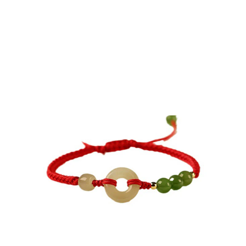 Buddha Stones Pulsera de protección de la suerte con hilo rojo y hebilla de paz de jade hetiano natural - Image 2