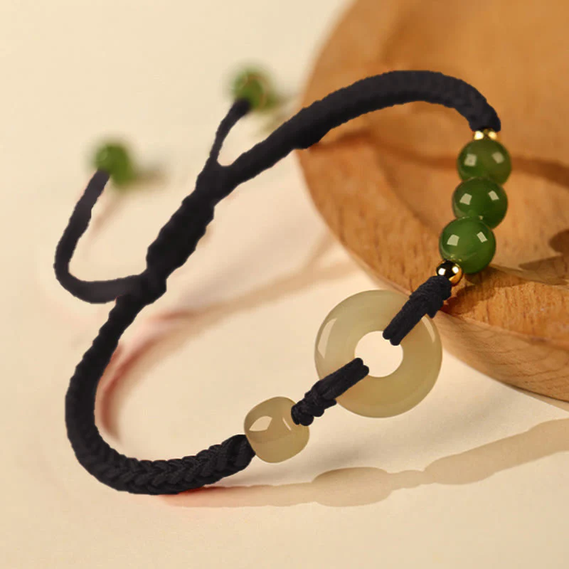 Buddha Stones Pulsera de protección de la suerte con hilo rojo y hebilla de paz de jade hetiano natural - Image 9
