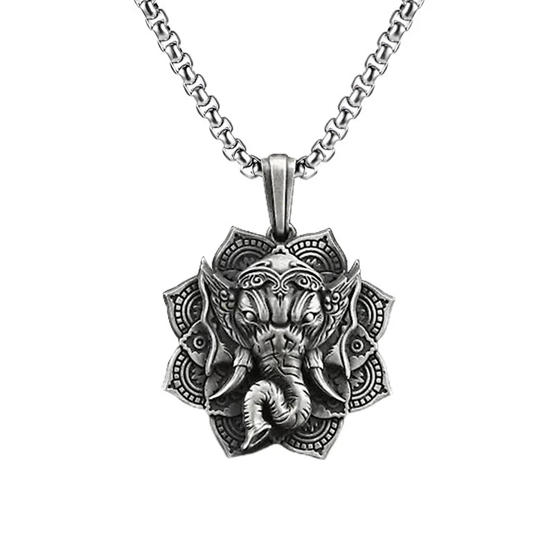 Buddha Stones Pure Tin Ganesh Ganpati Elefante Protezione Amuleto Collana Pendente - Image 4