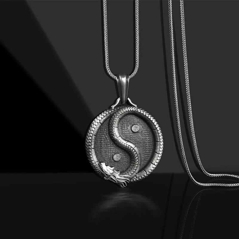 Buddha Stones Pure Tin Yin Yang Drago Fortuna Forza Collana Pendente