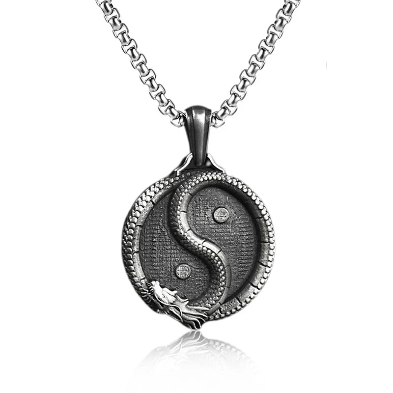 Buddha Stones Pure Tin Yin Yang Drago Fortuna Forza Collana Pendente - Image 3