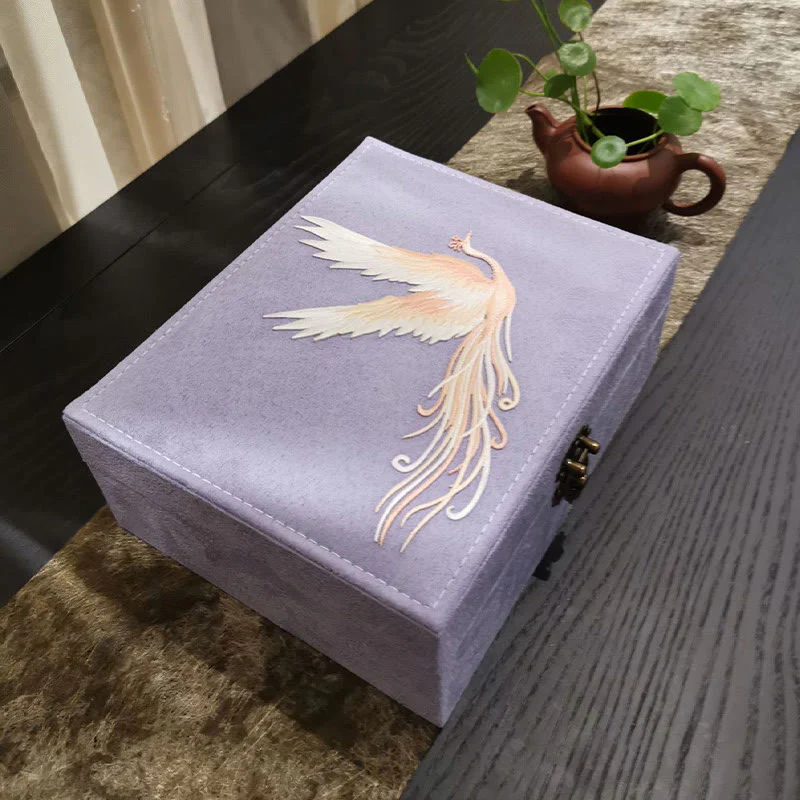 Buddha Stones Purple Phoenix Jewelry Box Organizer Scatola portaoggetti per gioielli a due strati Scatola di flanella - Image 10