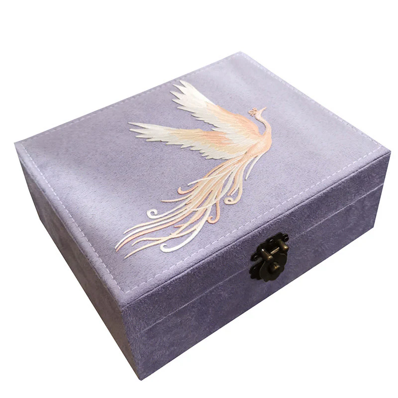 Buddha Stones Purple Phoenix Jewelry Box Organizer Scatola portaoggetti per gioielli a due strati Scatola di flanella - Image 16