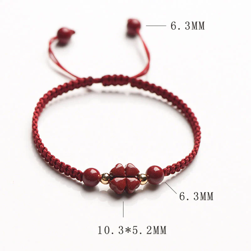 Buddha Stones Quadrifoglio Fiore a cinque petali Cinabro Benedizione Braccialetto con filo rosso - Image 11