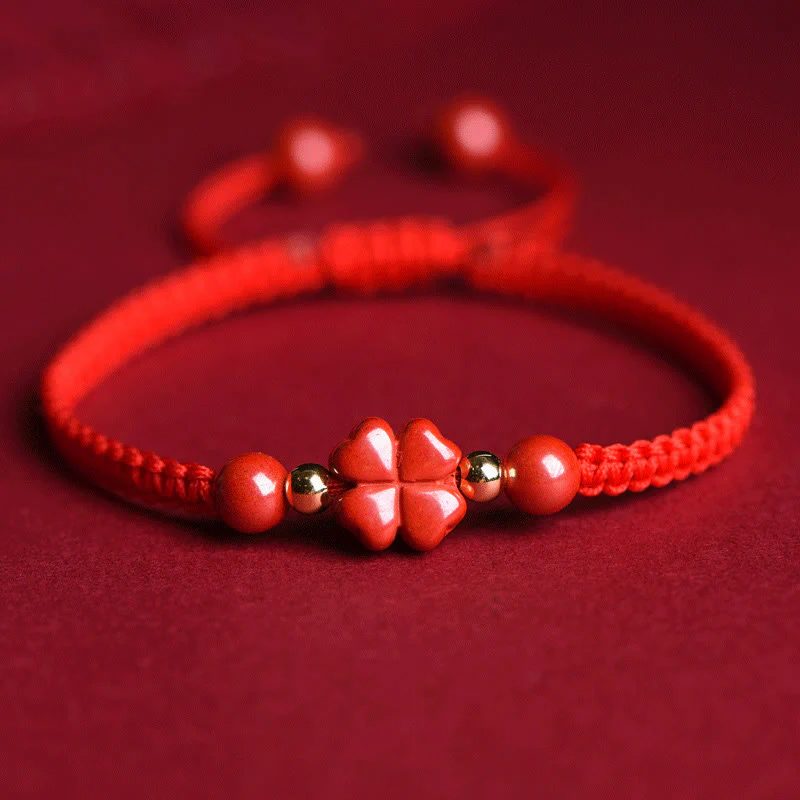 Buddha Stones Quadrifoglio Fiore a cinque petali Cinabro Benedizione Braccialetto con filo rosso - Image 17