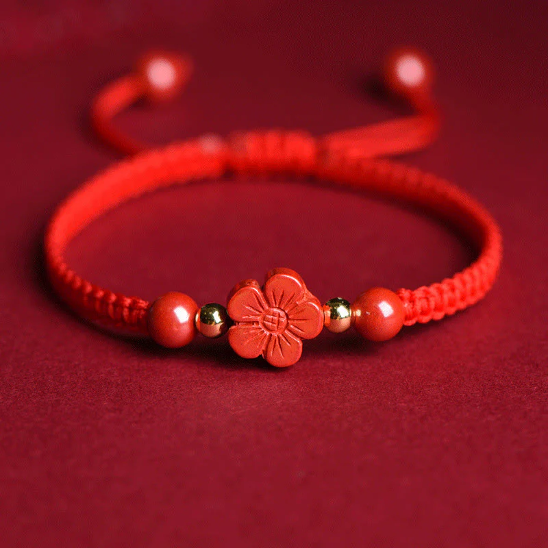 Buddha Stones Quadrifoglio Fiore a cinque petali Cinabro Benedizione Braccialetto con filo rosso - Image 18