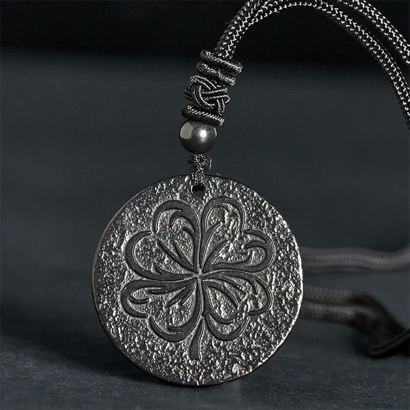 Buddha Stones, quadrifoglio, pietra di shungite autentica, pietra di grafite, collana con ciondolo protettivo