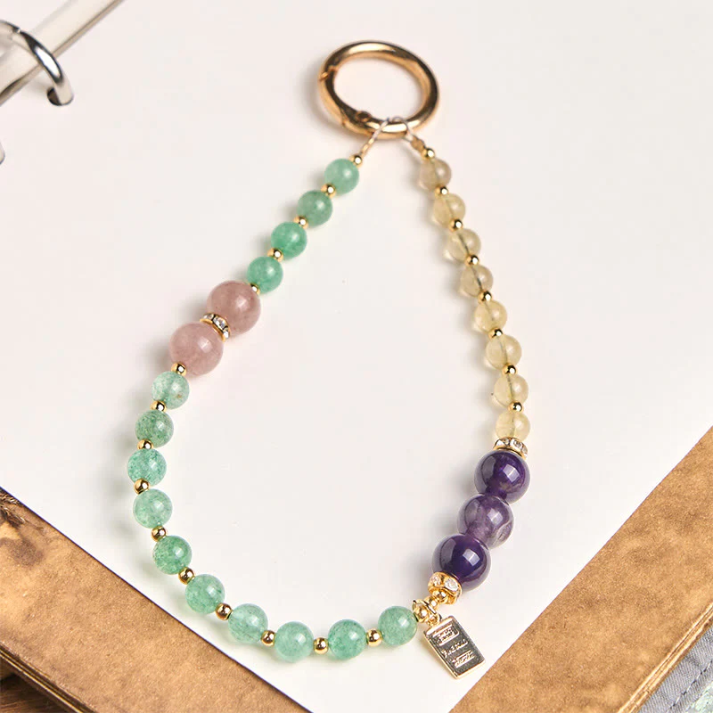 Buddha Stones, quarzo citrino, verde fragola, ciondolo della regina, portachiavi calmo, decorazione da appendere al telefono