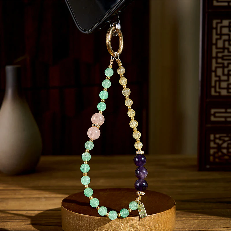 Buddha Stones, quarzo citrino, verde fragola, ciondolo della regina, portachiavi calmo, decorazione da appendere al telefono - Image 3