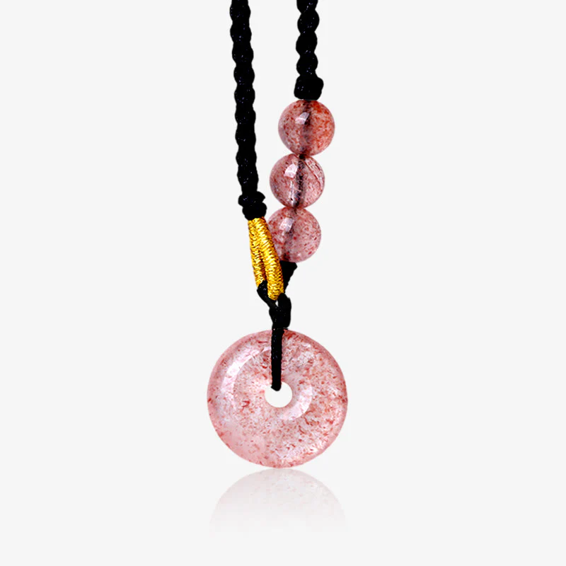 Buddha Stones Quarzo fragola Calcedonio Fibbia della pace Collana pendente curativa