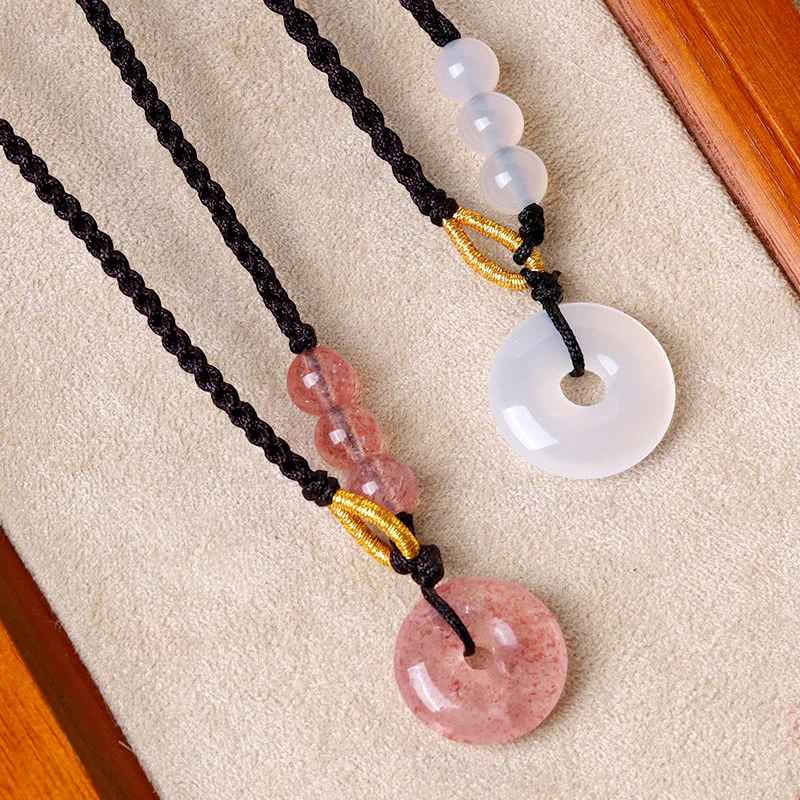 Buddha Stones Quarzo fragola Calcedonio Fibbia della pace Collana pendente curativa - Image 2