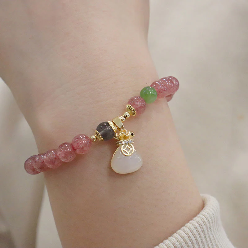 Buddha Stones, quarzo fragola naturale, giada, fibbia della pace, portamonete, braccialetto curativo - Image 2