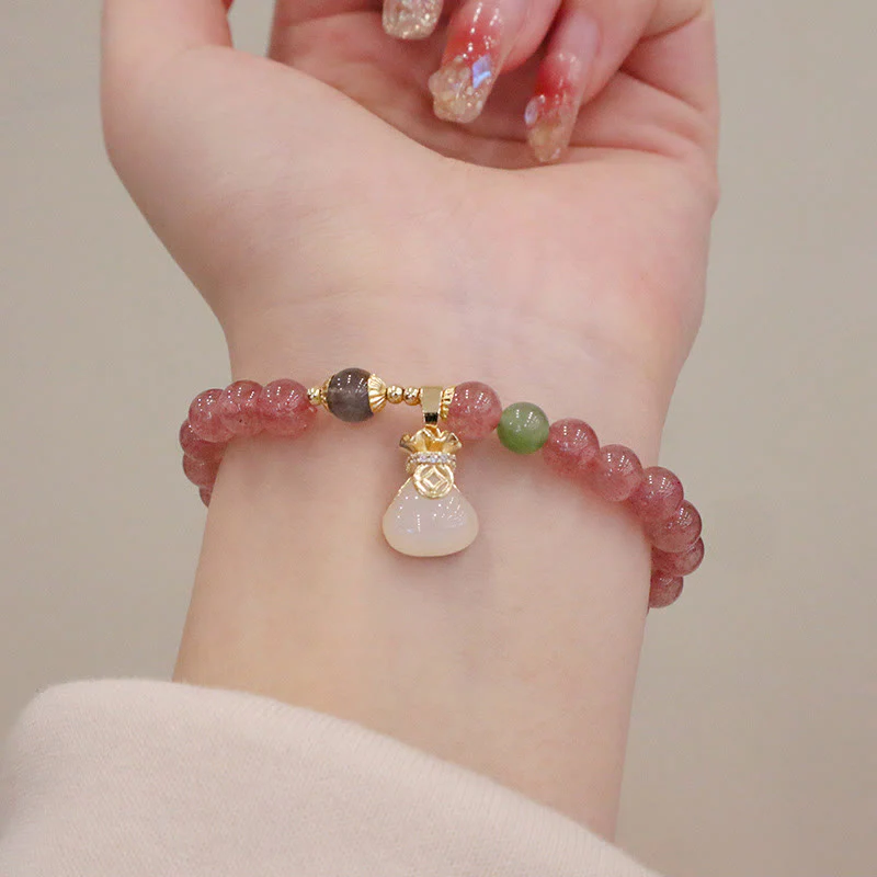 Buddha Stones, quarzo fragola naturale, giada, fibbia della pace, portamonete, braccialetto curativo - Image 3