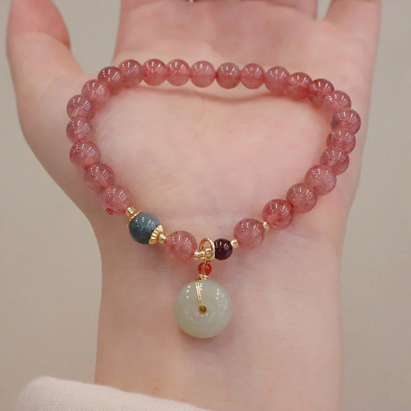 Buddha Stones, quarzo fragola naturale, giada, fibbia della pace, portamonete, braccialetto curativo - Image 6