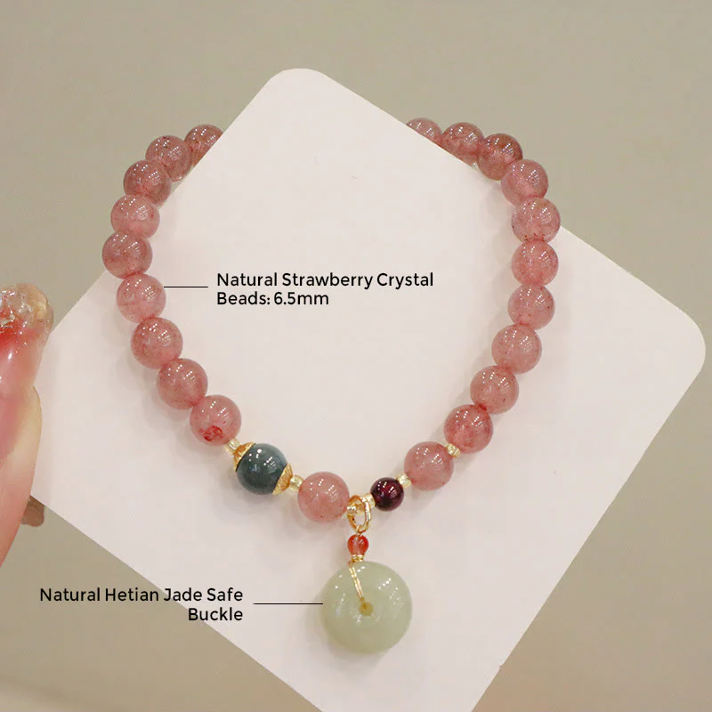 Buddha Stones, quarzo fragola naturale, giada, fibbia della pace, portamonete, braccialetto curativo - Image 7