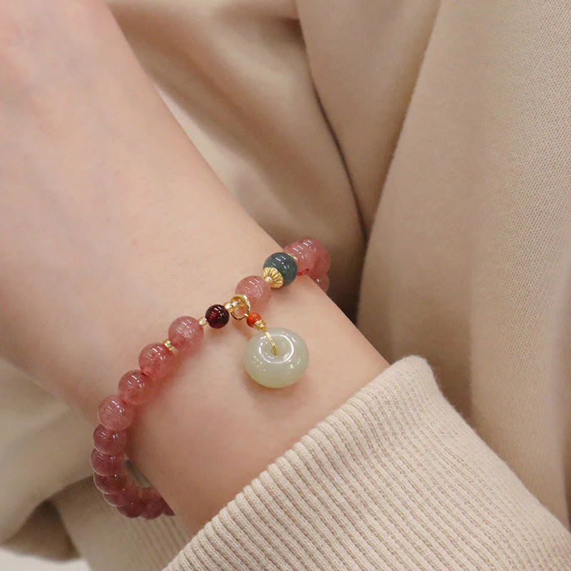 Buddha Stones, quarzo fragola naturale, giada, fibbia della pace, portamonete, braccialetto curativo - Image 9