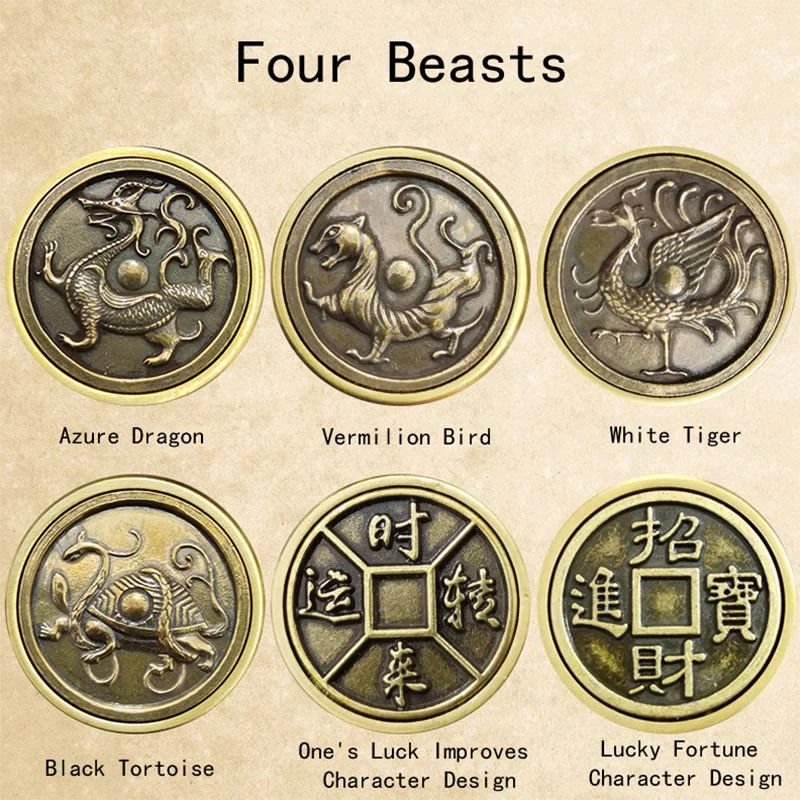 Buddha Stones Quattro Bestie Feng Shui Yin Yang Bagua Moneta di rame Armonia Decorazione girevole - Image 5