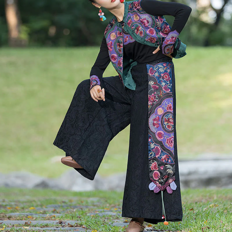 Buddha Stones Rana-Bottone Ricamo Fiori Cotone Lino Tang Suit Design Gilet Senza Maniche - Image 8