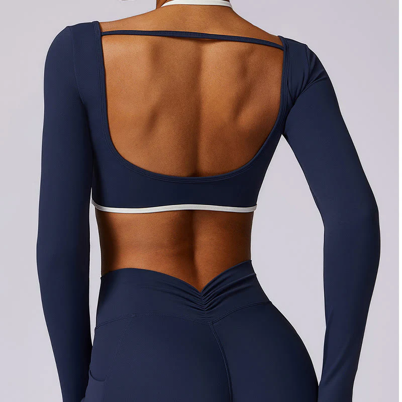 Buddha Stones reggiseno con scollo all'americana tinta unita, manica lunga, canotta corta, pantaloni, sport, fitness, palestra, yoga, outfit - Image 13
