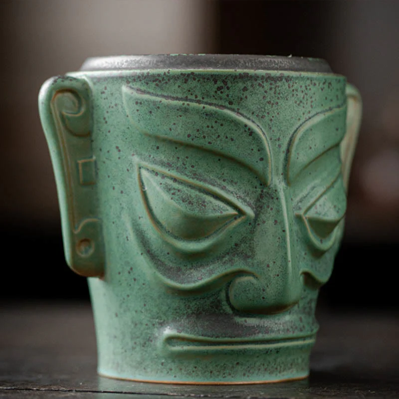 Buddha Stones Reliquie dell'età del bronzo Maschera Sanxingdui Tumulo a tre stelle Bruciatore di incenso curativo in ceramica - Image 7