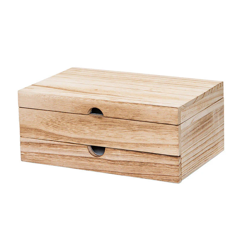 Buddha Stones Retro Beige Portagioie in Legno a Due Strati con Specchio - Image 17