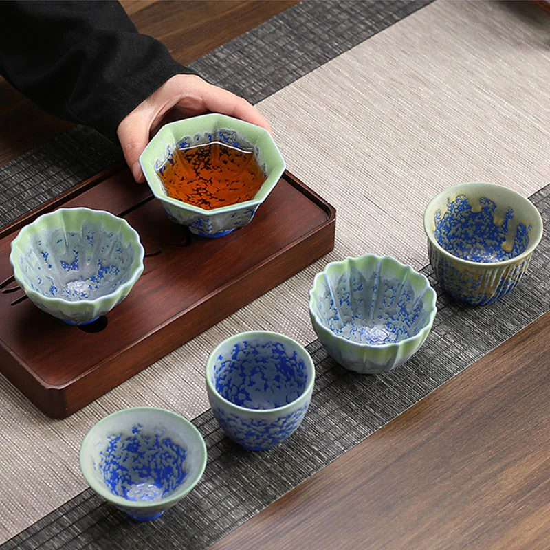 Buddha Stones Retro Blu Rosso Gradiente Loto Motivo Forno Cambia Tazza da Tè in Ceramica Kung Fu Tazza da Tè Ciotola - Image 2