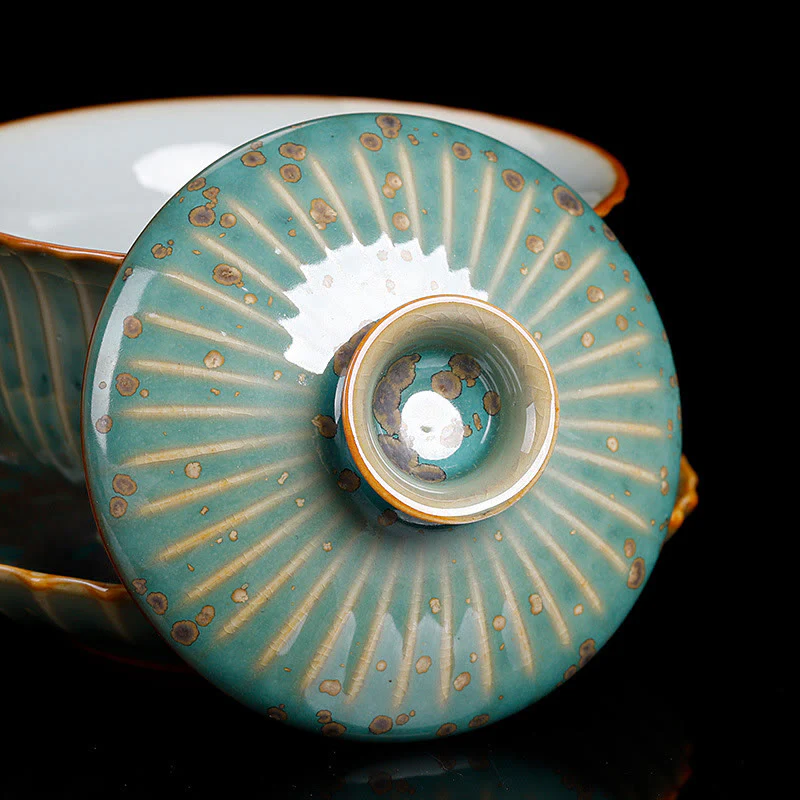 Buddha Stones Retro Glaze Kiln Change Ceramica Gaiwan Sancai Tazza da tè Kung Fu Tazza da tè e piattino con coperchio - Image 11