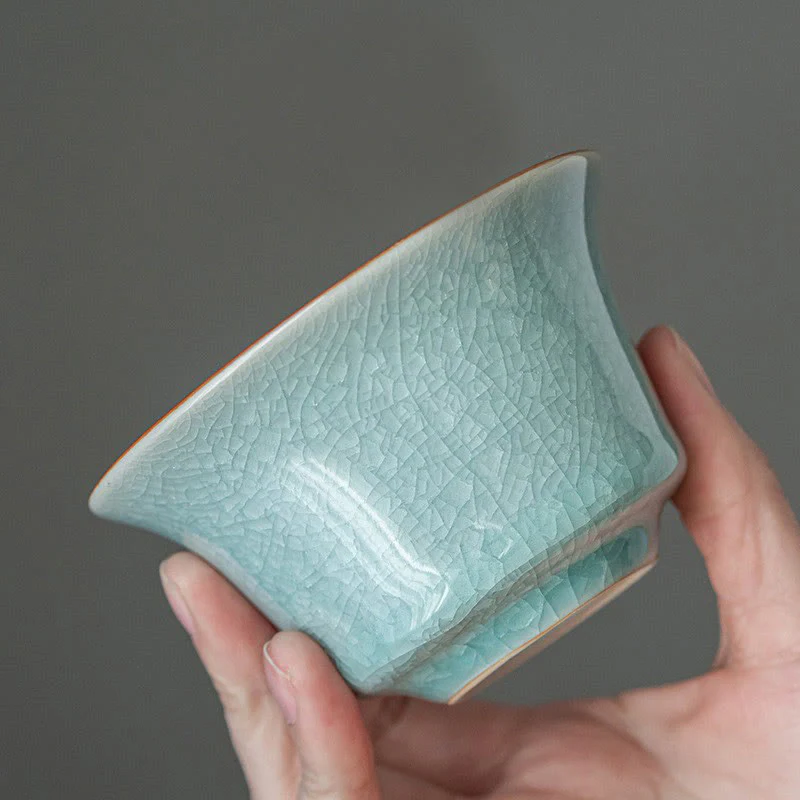 Buddha Stones Retro Green Ice Glaze Ceramic Gaiwan Sancai Tazza da tè Kung Fu Tazza da tè e piattino con coperchio - Image 3