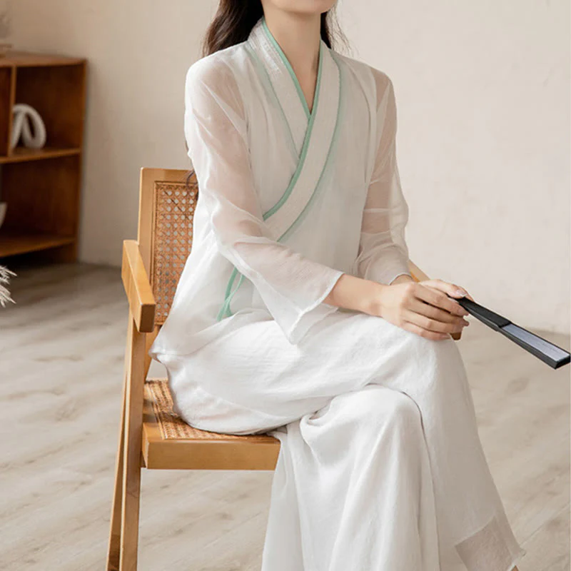 Buddha Stones Retro Preghiera Zen Meditazione Spirituale Pratica Chiffon Abbigliamento Donna Set - Image 2