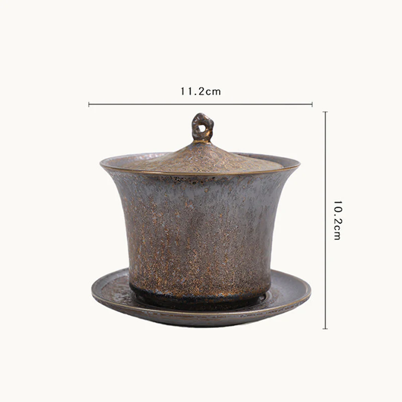 Buddha Stones Retro Rust Glaze Ceramic Gaiwan Sancai Tazza da tè Kung Fu Tazza da tè e piattino con coperchio - Image 9
