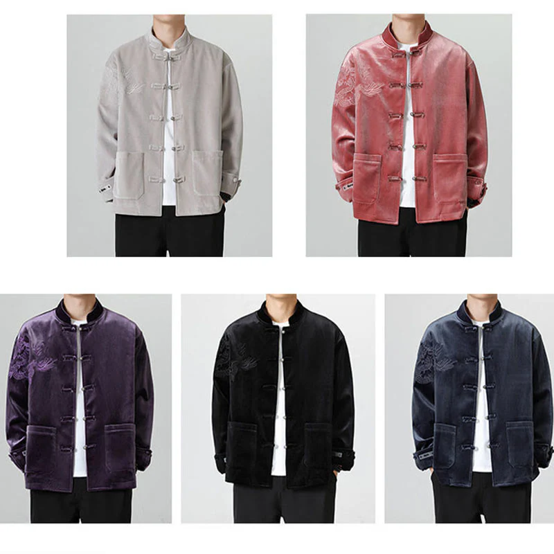 Buddha Stones Ricama Drago Casual Rana-bottoni Cotone Giacca Camicia Abbigliamento Uomo - Image 38