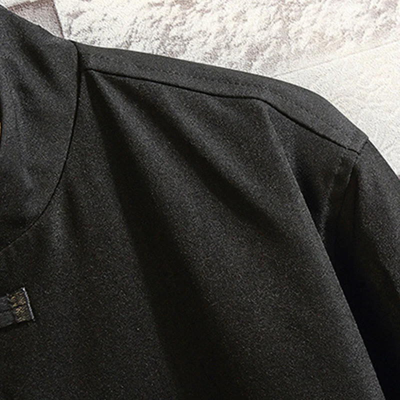 Buddha Stones Ricama Drago Fenice Casual Rana-bottoni Cotone Giacca Camicia Abbigliamento Uomo - Image 5