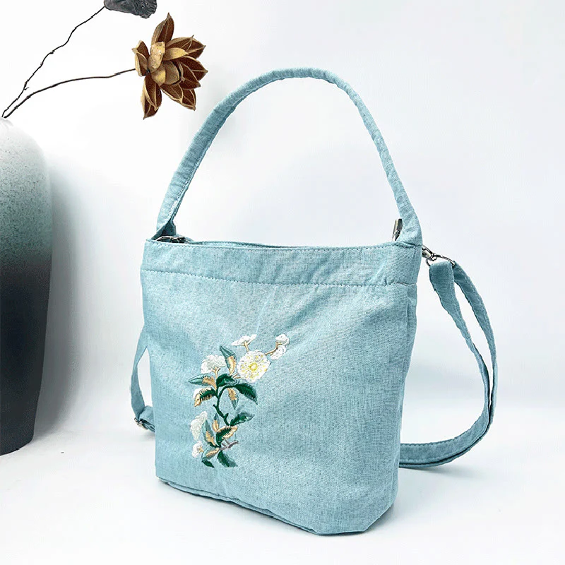Buddha Stones Ricamo Glicine Prugna Loto Ciliegio Fiore Cotone Lino Tela Tote Borsa A Tracolla Borsa A Mano - Image 11