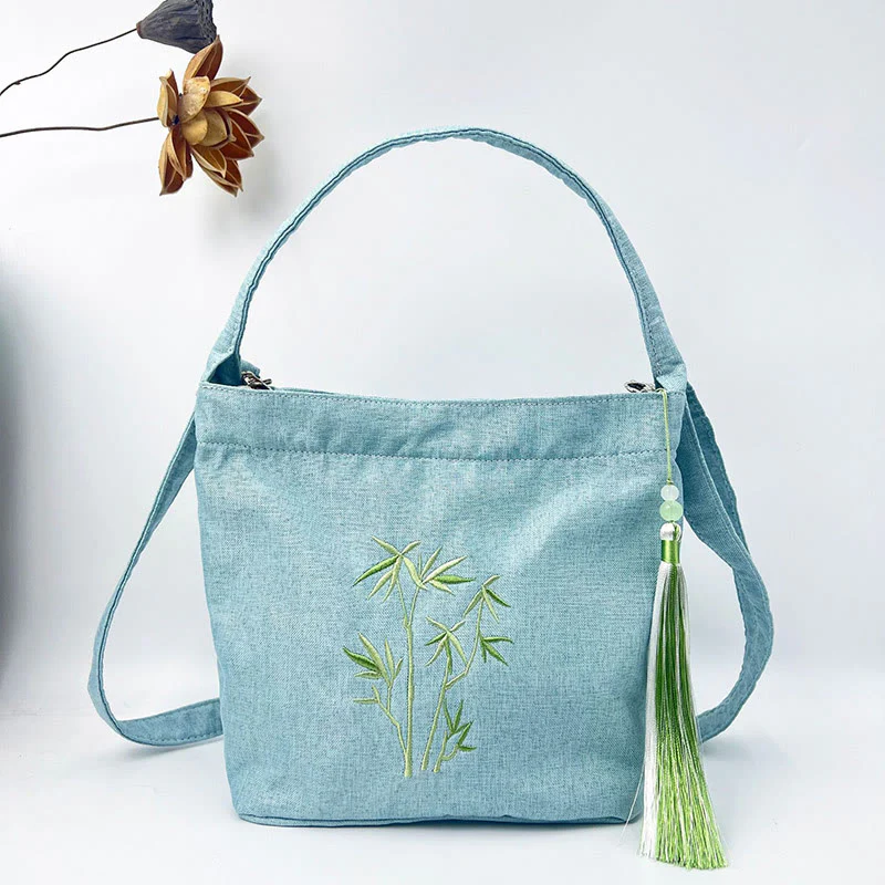 Buddha Stones Ricamo Glicine Prugna Loto Ciliegio Fiore Cotone Lino Tela Tote Borsa A Tracolla Borsa A Mano - Image 13