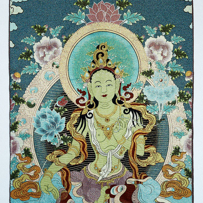 Buddha Stones Ricamo Tibetano Tara Bianca Thangka Arazzo Appeso a Parete Arte della Parete Meditazione per la Decorazione della Casa - Image 6