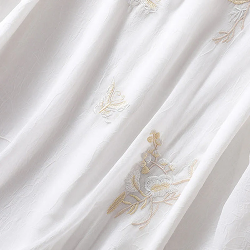 Buddha Stones Ricamo Piante Fiori Mezza Manica Semplice Rana-Bottone Collo Alto Camicia da Donna - Image 15
