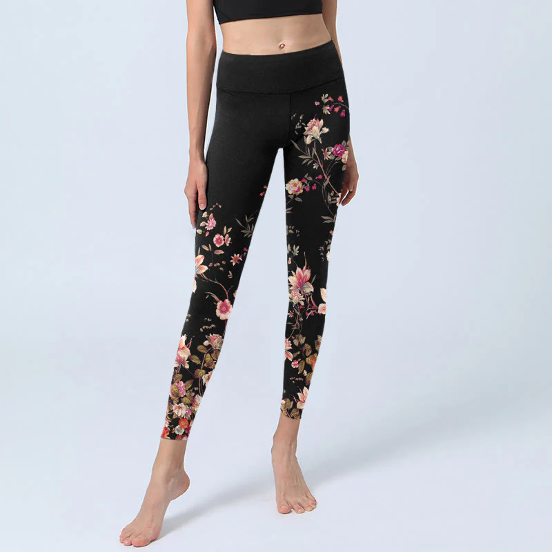 Buddha Stones Rose rosa Fiori beige Stampa Leggings da palestra Fitness Pantaloni da yoga da donna - Image 6