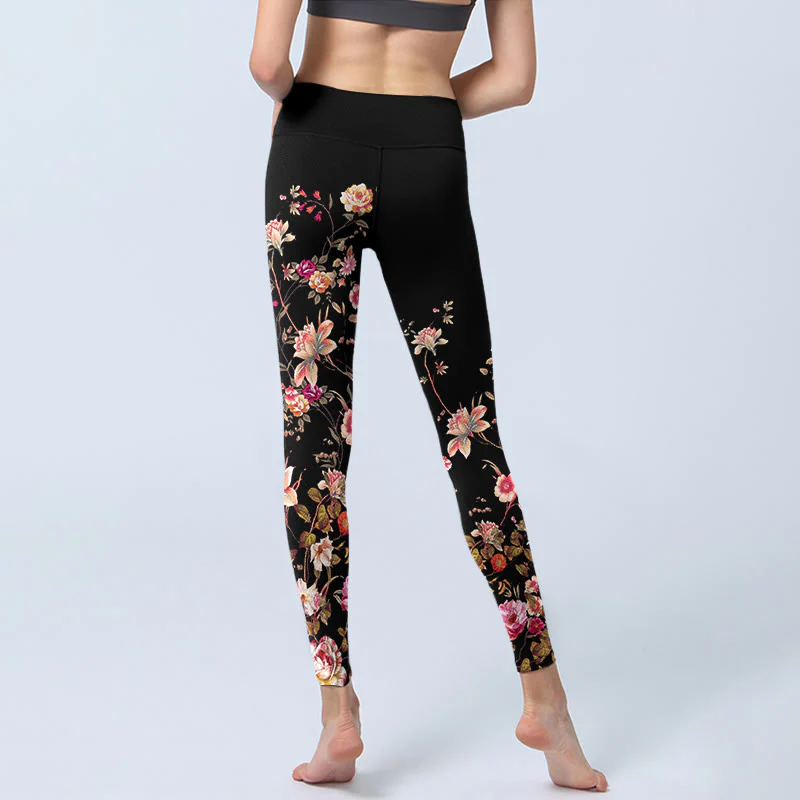 Buddha Stones Rose rosa Fiori beige Stampa Leggings da palestra Fitness Pantaloni da yoga da donna - Image 7
