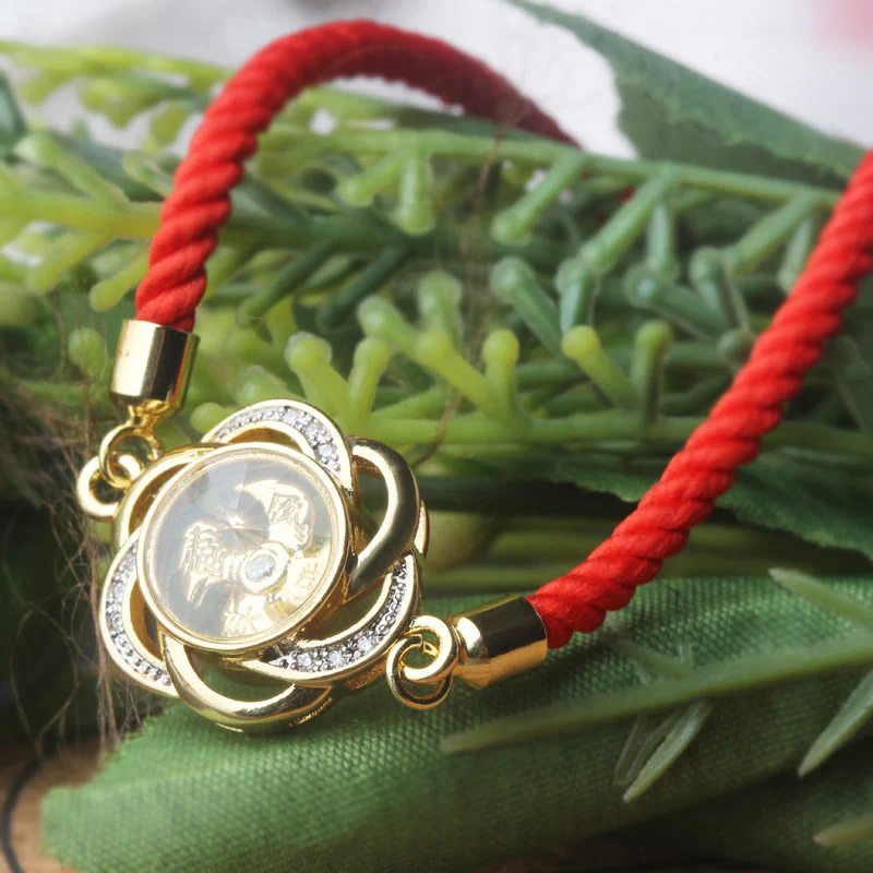 Buddha Stones Rotanti Prugna Rosso Corda Rame Ottone Mulino a Vento Feng Sheng Shui Qi Protezione Bracciale Intrecciato - Image 8