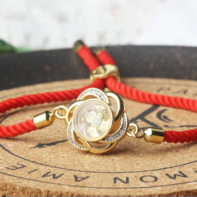 Buddha Stones Rotanti Prugna Rosso Corda Rame Ottone Mulino a Vento Feng Sheng Shui Qi Protezione Bracciale Intrecciato - Image 9