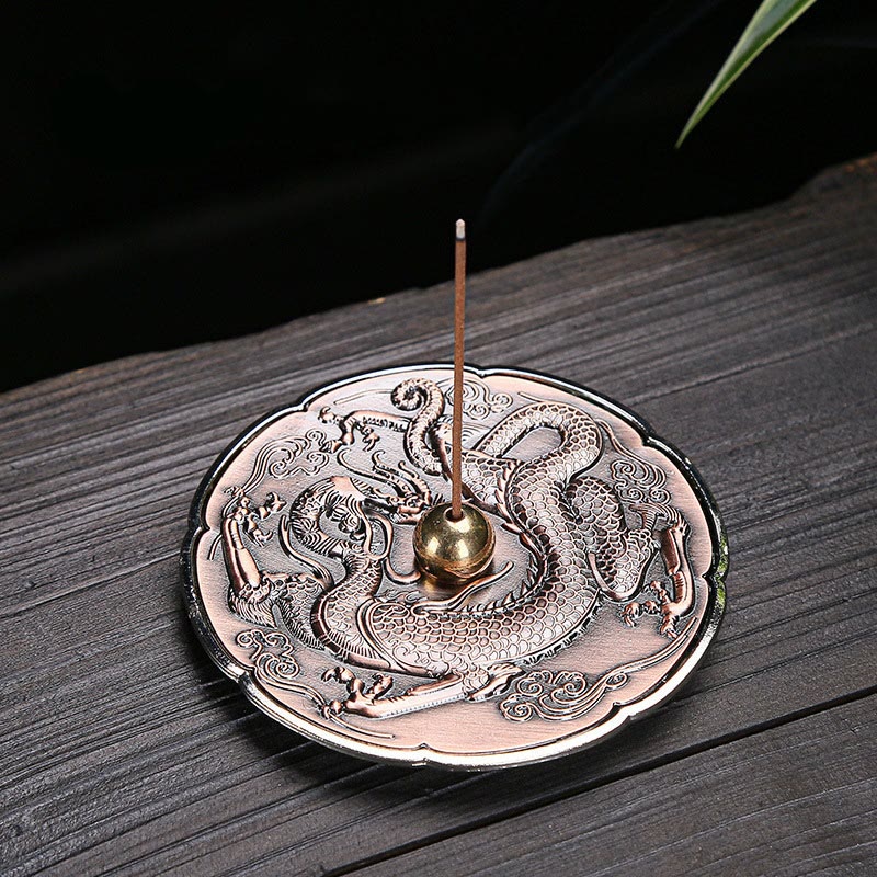 Buddha Stones rotonde di buon auspicio drago protezione lega di rame bruciatore di incenso decorazione - Image 2