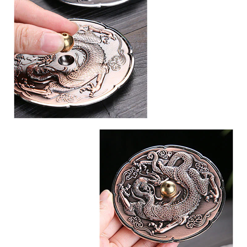 Buddha Stones rotonde di buon auspicio drago protezione lega di rame bruciatore di incenso decorazione - Image 5