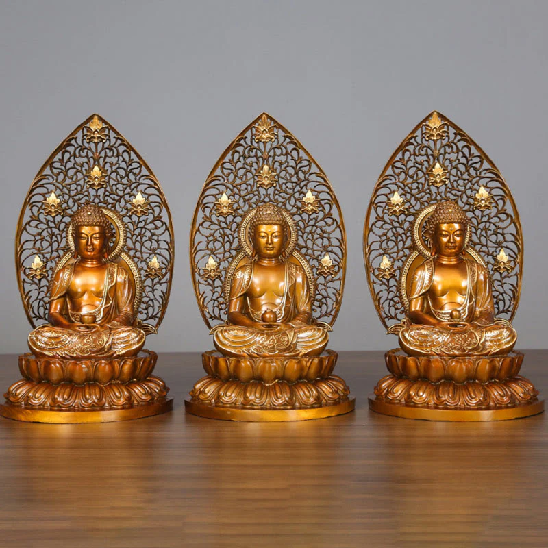 Buddha Stones Sakyamuni Amitabha Statua del Buddha della Medicina Statua di Rame della Serenità Decorazione per la Casa