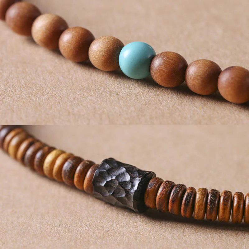Braccialetto di protezione a doppio giro con Buddha Stones di sandalo, piccola foglia di sandalo rosso e turchese - Image 6