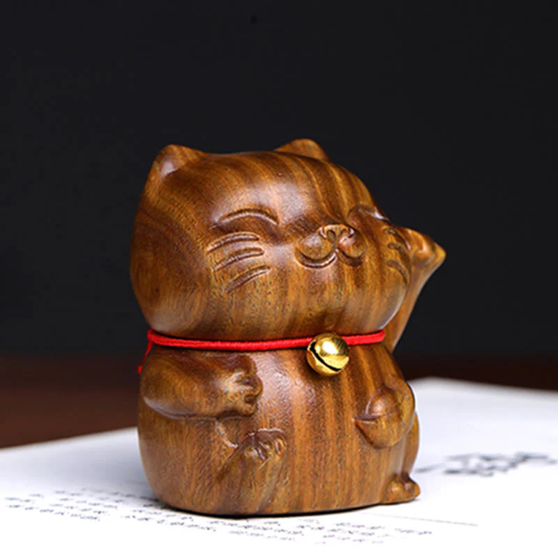 Buddha Stones Sandalo verde Piccolo Mini Carino Gatto Fortunato Pace Decorazioni - Image 11