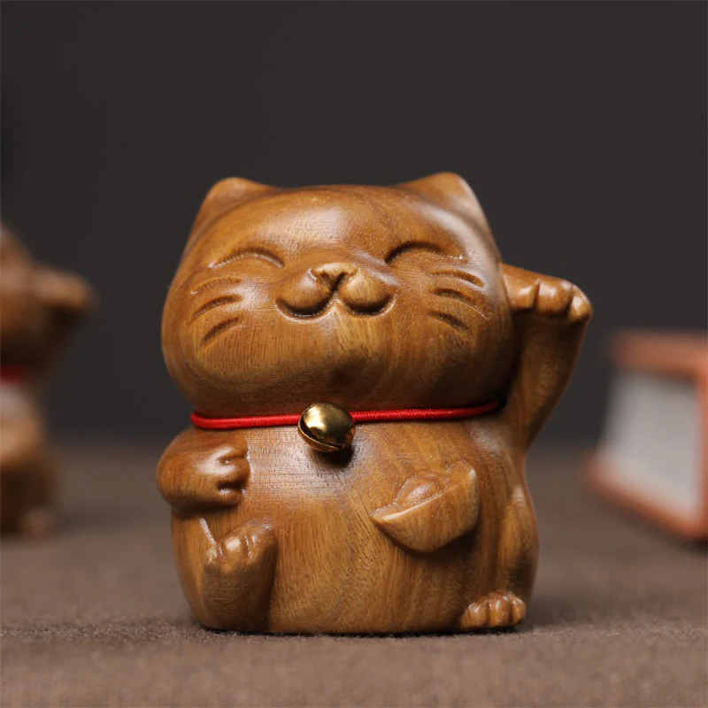 Buddha Stones Sandalo verde Piccolo Mini Carino Gatto Fortunato Pace Decorazioni - Image 12