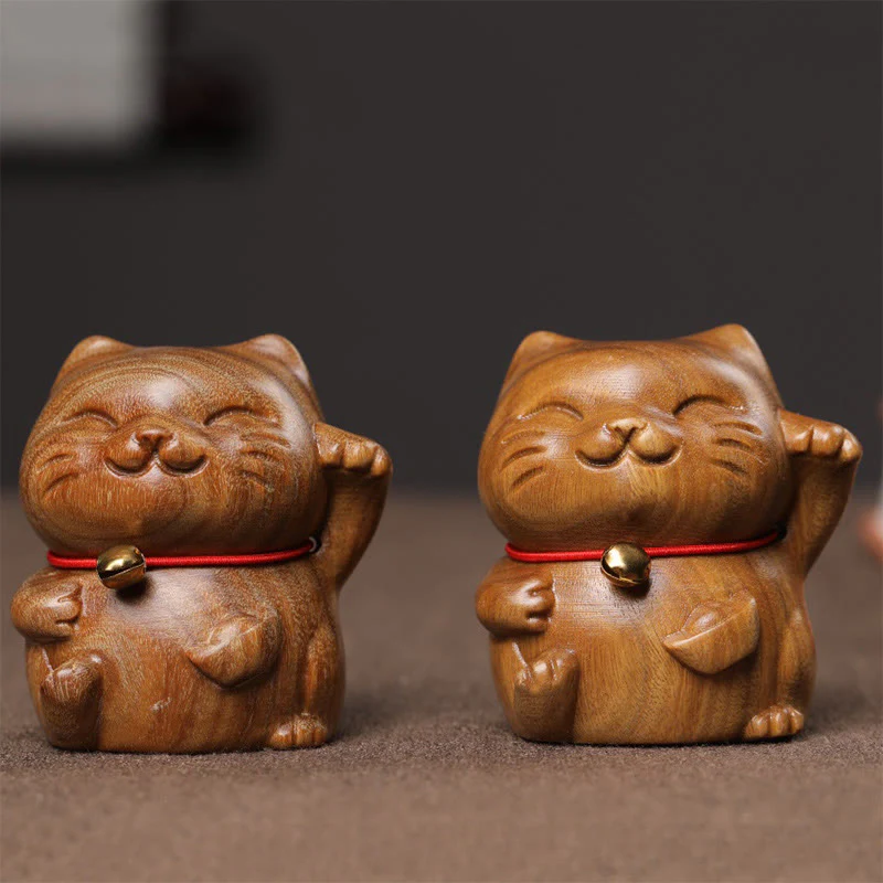 Buddha Stones Sandalo verde Piccolo Mini Carino Gatto Fortunato Pace Decorazioni - Image 13