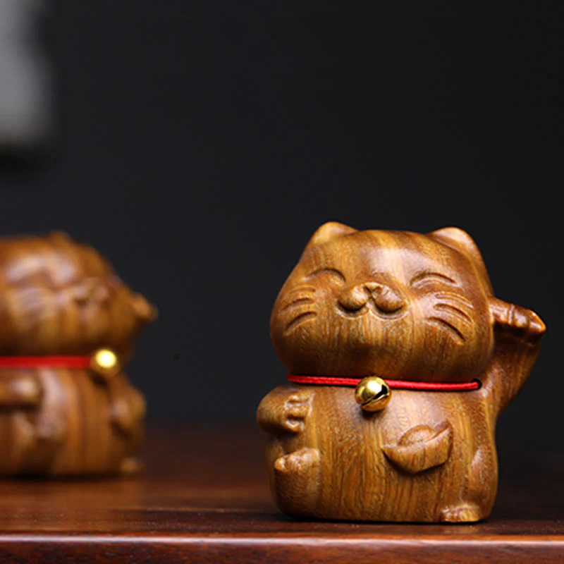 Buddha Stones Sandalo verde Piccolo Mini Carino Gatto Fortunato Pace Decorazioni - Image 14